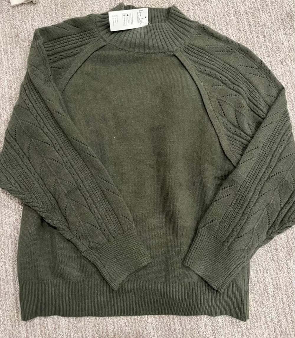 Cupshe Olive Green Mock Neck Cable Knit Sweater